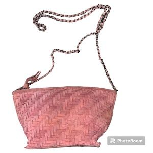 Zara Pink Woven Suede Chainlink Strap Small Handbag Purse Bag RARE